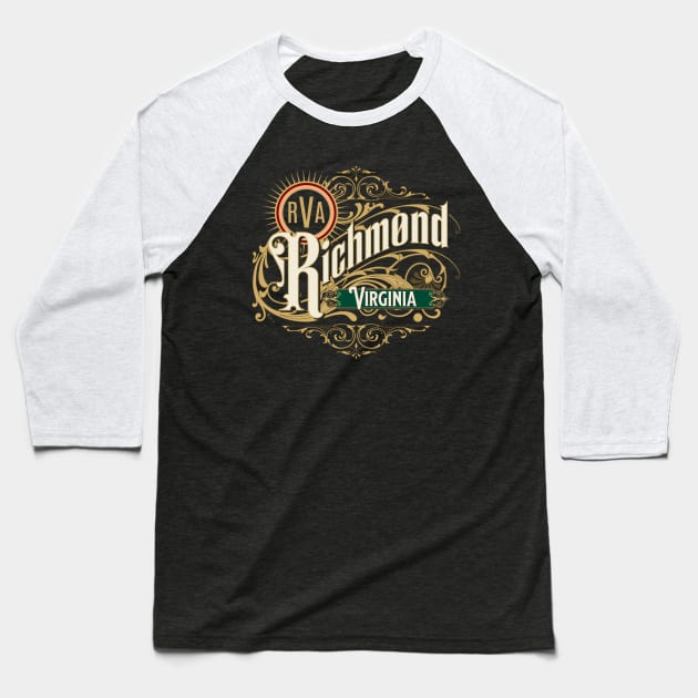 Richmond VA Virginia Capital RVA Pride Vintage Style Design Baseball T-Shirt by hobrath